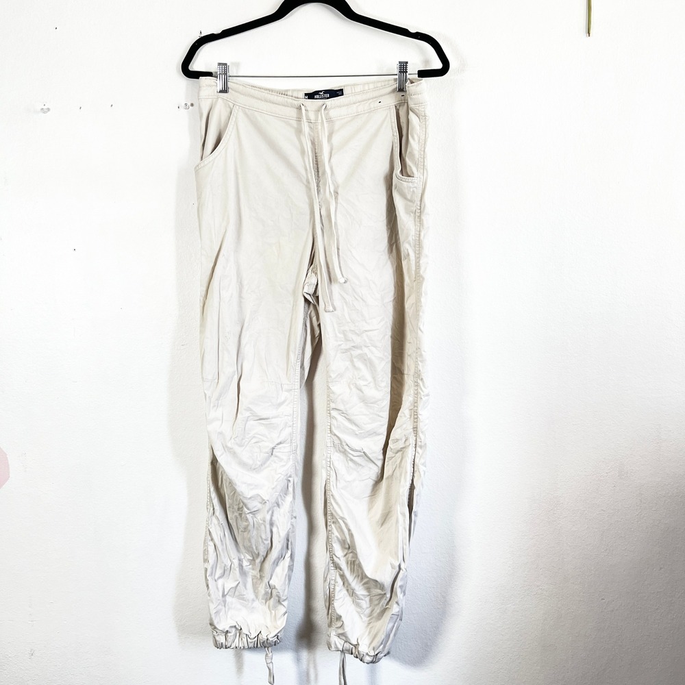 Hollister Medium Adjustable-Rise Parachute Baggy Jogger Pants White‎ Unisex Y2K
